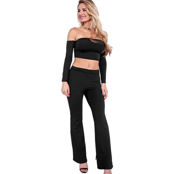 

women's suits & blazers queenus women casual suit 2021 summer black plain mini t slash neck backless wide leg full length pants, White;black