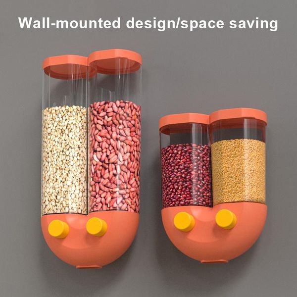 

push-type wall-mounted cereals storage tank kitchen waterproof sealed grains dispenser md7 bottles & jars