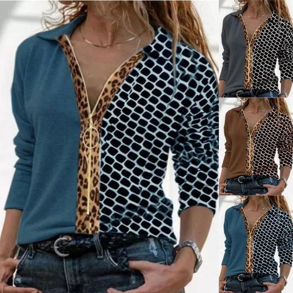 

women's blouses & shirts harajuku blouse women casual polka dot print turn-down collar zipper patchwork long sleeve shirt oversize ele, White