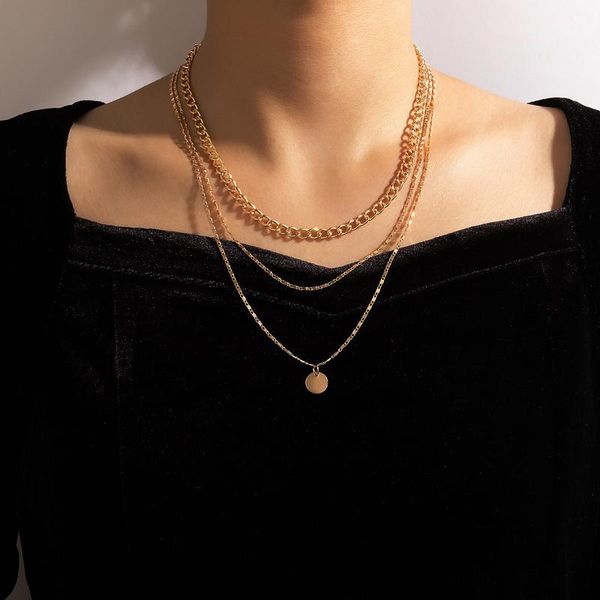 

pendant necklaces tocona simple chain gold wafer necklace charms alloy metal multi-layer adjustable party jewelry for women 18130, Silver