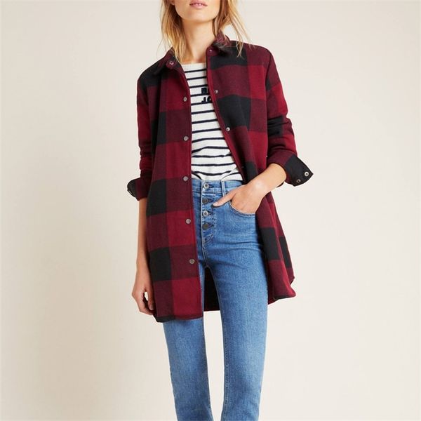 

spring and autumn women's shirt casual plaid lapel long sleeve 210430, White