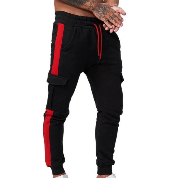

men's pants men sweatpants sports fashion contrast colors casual breathable elastic waist cargo for male trousers, Black