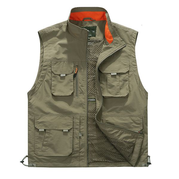 

men's jackets summer mesh vest with many for men spring autumn breathable military green sleeveless jacket male multi pocket waistcoat, Black;brown