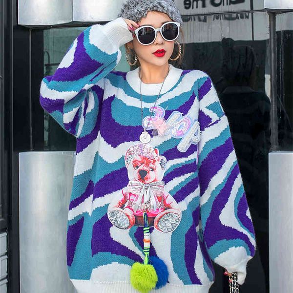 

women's blouse europe retro wave standard frizzy cartoon pattern patched outdoors wear female sweater loose mesh personality, White;black