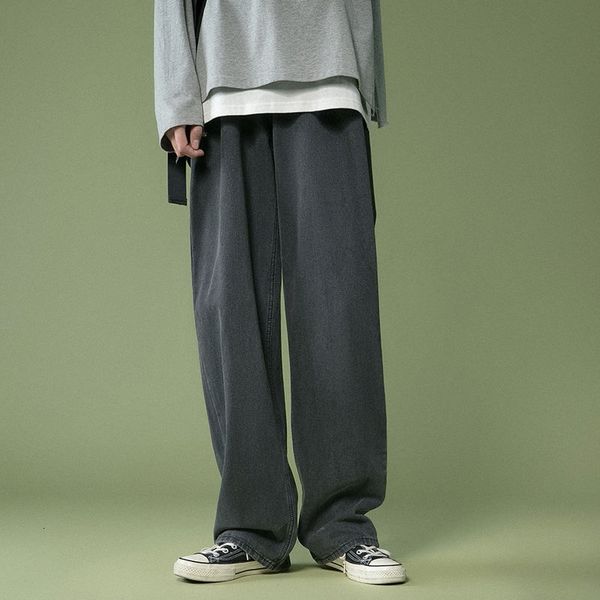 

men's jeans spring wide-leg fashion retro casual men streetwear korean loose hip-hop straight denim trousers mens s-2xl j7cu, Blue