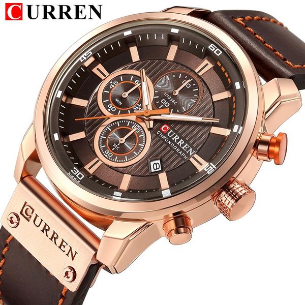 

wristwatches curren watch men waterproof chronograph sport military male clock leather man wristwatch relogio masculino 829, Slivery;brown
