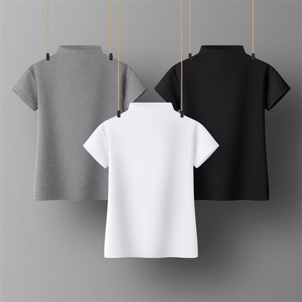 

women soft cotton t-shirt turtleneck solid color lady tees short sleeve summer women's clothings all match female t-shirts 210623, White