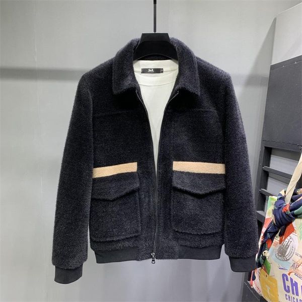 

men's jackets men 2021 autumn winter fashion lapel woolen slim thicken zipper coats male solid color short warm outerwear o84, Black;brown