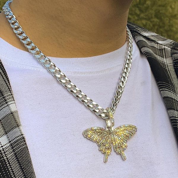 

simple butterfly crystal pendant necklace for women hip hop geometric metal 2021 female fashion vintage necklaces, Silver