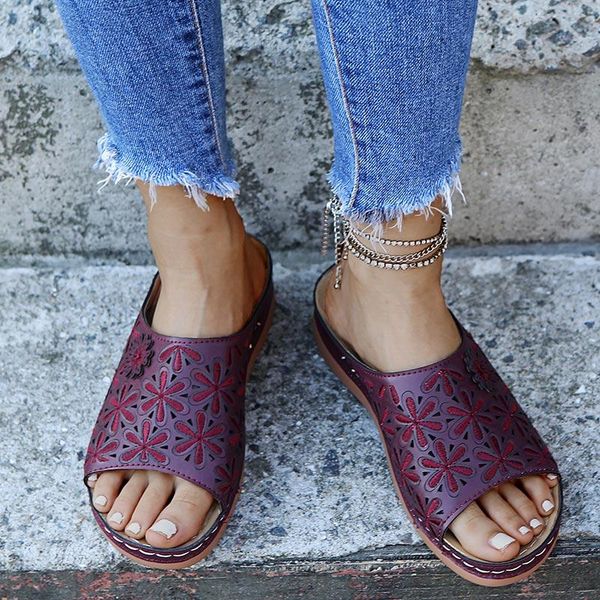 

women's slippers vintage wedges retro slipper 2021 summer platform ladies beach slides hollow out flip flops sewing shoes, Black