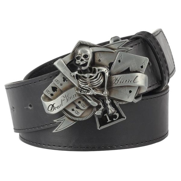 

skull belt buckle poker ghost leisure pu decoration belts, Black;brown