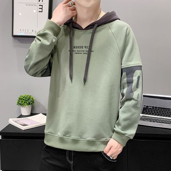 

men's 2021 spring long sved sweater youth trend hooded men's wear, Black