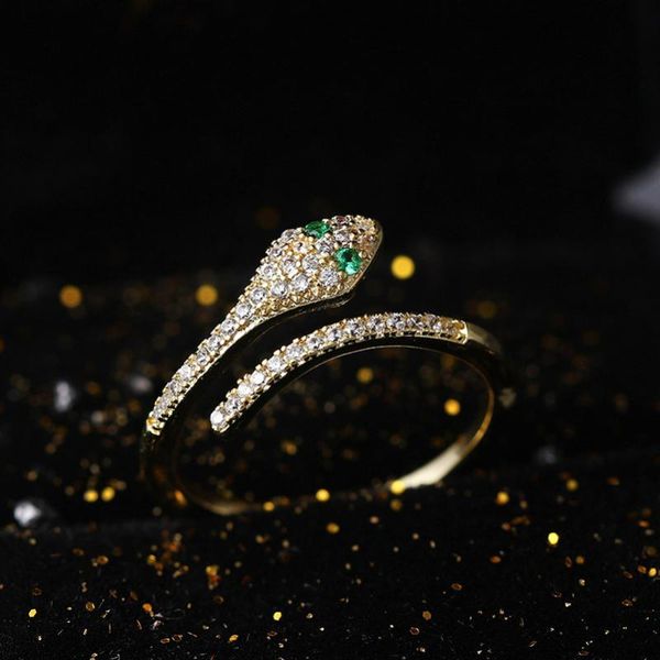 

wedding rings zhouyang adjustable for women exquisite cute snake zircon light yellow gold color open ring gifts fashion jewelry r072, Slivery;golden