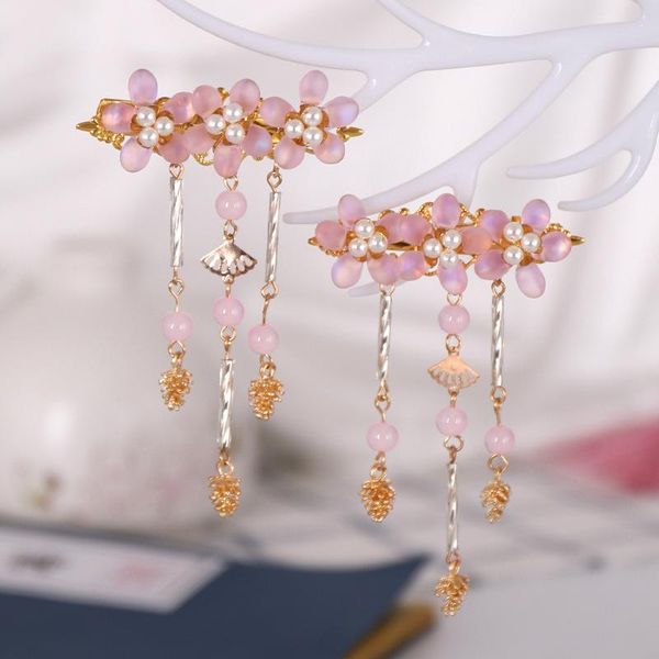 

hair clips & barrettes 1pair chinese style flower kids hairclip tassel accessory beautiful girls with simulated pearls ea, Golden;silver