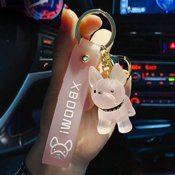 Mode Französische Bulldogge Schlüsselbund für Frauen Tasche Anhänger Transparent Bunte Hund Schlüsselanhänger Männer Auto Schlüssel Ring 2020 Weihnachten Geschenk