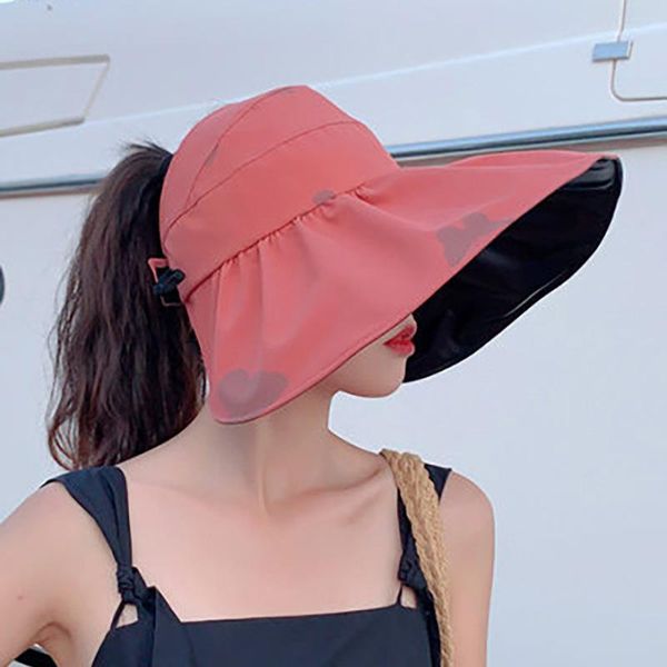 

fashion girls hat female summer black rubber empty sun anti-ultraviolet big brim sunscreen sunshade ha wide hats, Blue;gray
