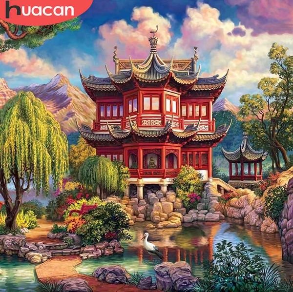 

diamond painting huacan diy landscape house full square embroidery nature mosaic rhinestone garden decoration for home