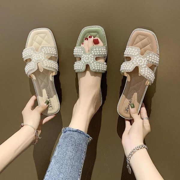 

slippers fashion women sandals pearl platform home beach luxury designer shoes for ladies cool flip flops slipper jelly 2021, Black