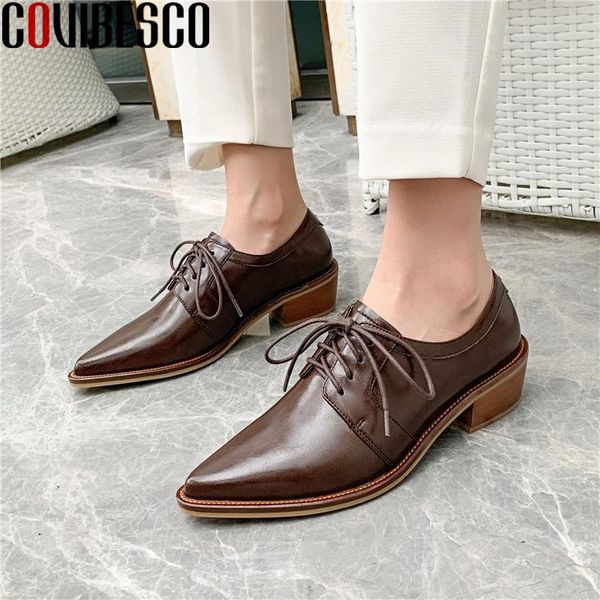 

dress shoes covibesco 2021 spring classic retro women pumps pointed toe thick heels woman genuine leather casual cross-tied, Black