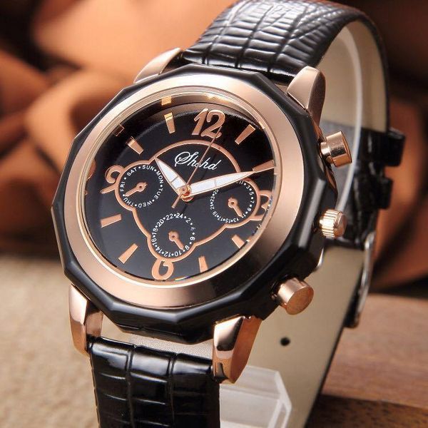 

wristwatches 2021 arrive rose gold case leather watches men women lovers dress quartz wristwatch hour clock, Slivery;brown