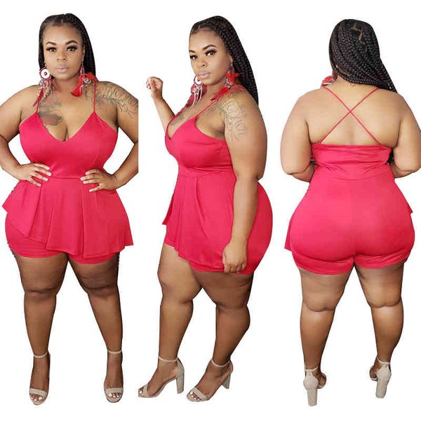 

rompers womens jumpsuit shorts summer ruffle bodycon suit v neck backless plus size slip jumpsuits wholesale dropshipping, Black;white