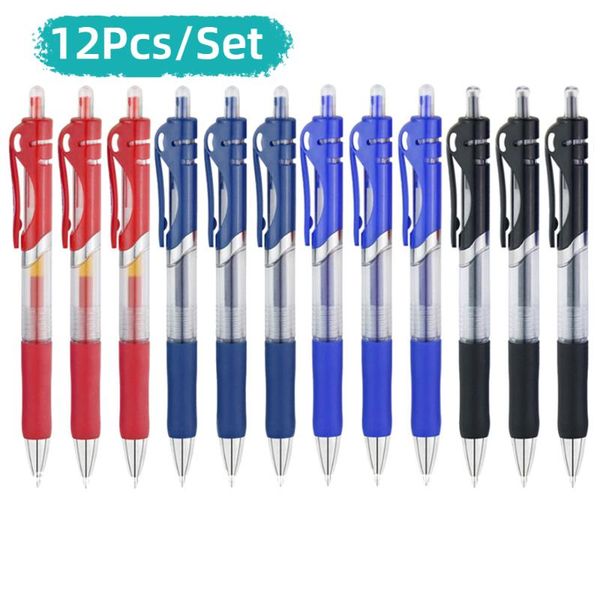 

12pcs/set retractable gel pen 0.5 mm black blue red ink colored writing tools school office supplies stationery pens