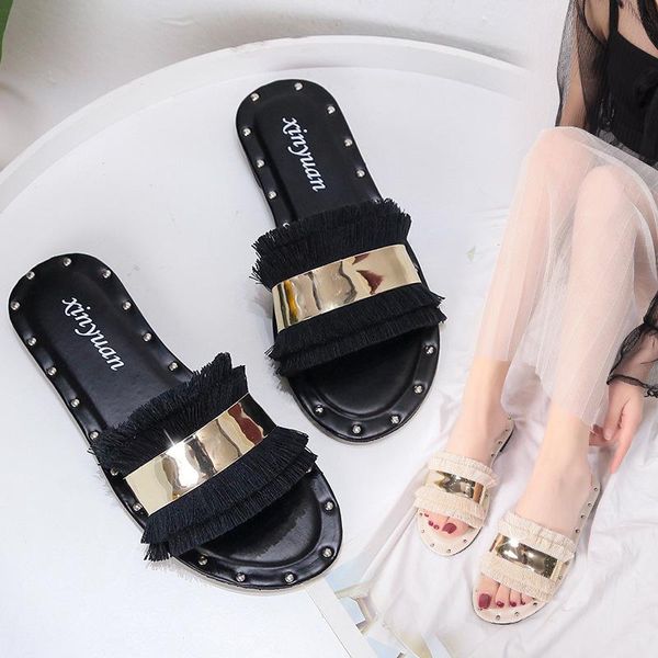 

slippers women's summer indoor home wild retro fashion flat sandals, Black