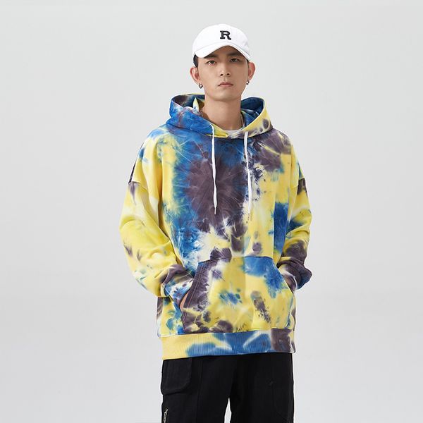 

wind hip hop street creative tie dyed hoodie pullover sweater men's and women's couple autumn coat, Black