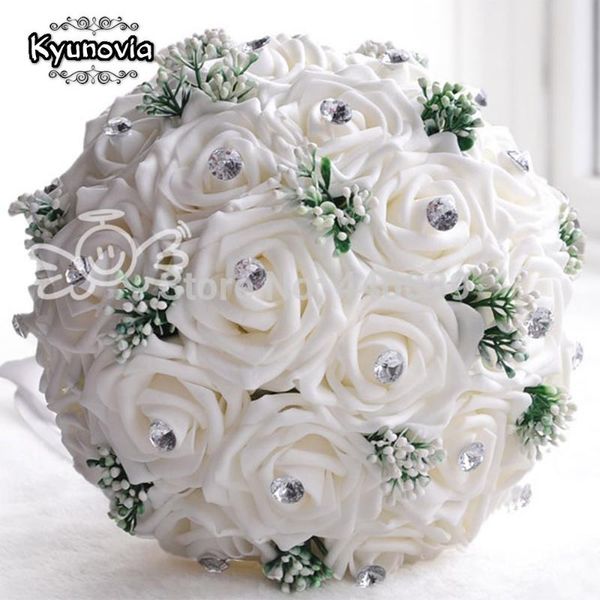 

wedding flowers kyunovia in stock gorgeous handmade white bridesmaid bridal bouquets artificial rose bouquet fe01