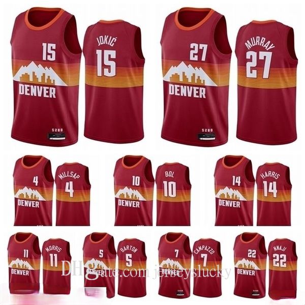 

2021 michael 10 bol nikola 1 porter jr. bol 15 basketball jokic jersey jamal 27 murray jerseys gary 14 harris paul 4 millsap new uniform, Black;red