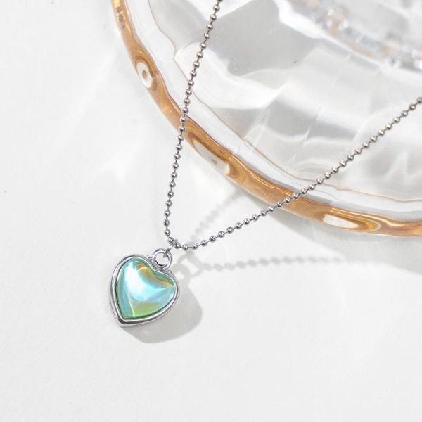 

pendant necklaces niche trend colorful love heart titanium steel material for women chokers fashion festival party gift jewelry, Silver