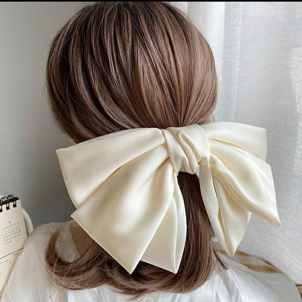 

shower caps high quatity solid color big bow hairpins for girl hair clip women sweet two-layer satin hairgrip accessories