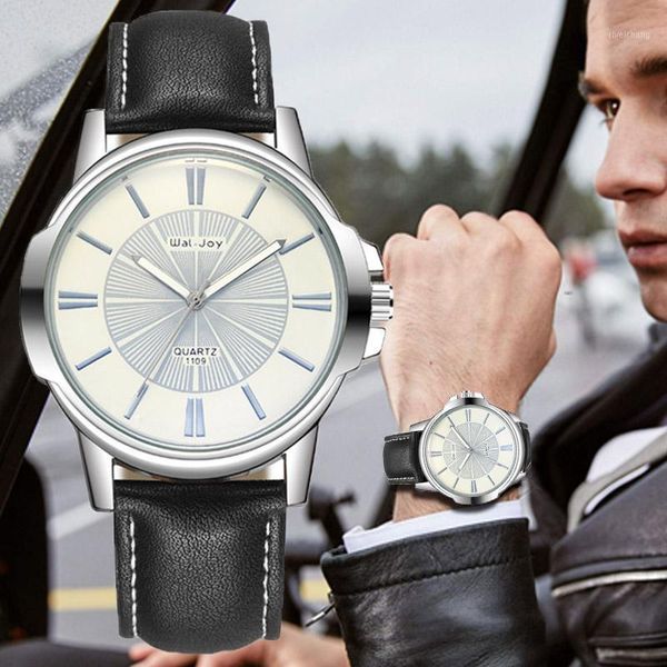 

wj-8103 wal-joy reloj hombre 2021 fashion brand men watch leather quartz wristwatch for man simple business watches gift wristwatches, Slivery;brown