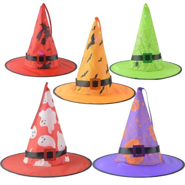 

party hats 2021 halloween decoration led glowing lights witch cosplay props masquerade wizard magic hat hanging decor