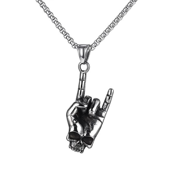 

chain necklaces pendants for mens sliver classic vintage skull fingers personalized retro punk style stainless steel tag jewelry to boys bir, Silver