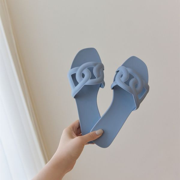 

slipper h-shaped pig nose slippers with source , jelly color flat bottom, outdoor wear, beach tourism and leisure, women's fashionzly, Black