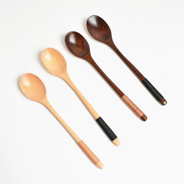 

spoons 100pcs long handled wooden wood tea coffee spoon japanese style dessert honey mixing kitchen tableware
