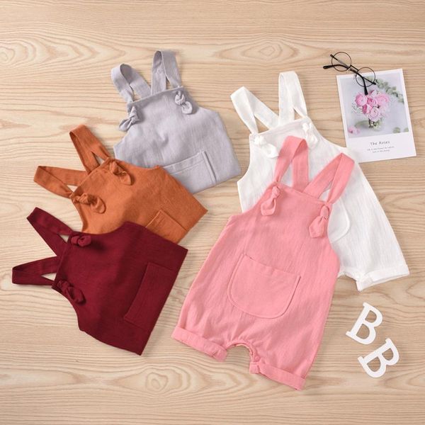 

rompers 2021 summer bodysuits born baby toddler girl boy plain pocket bib overalls overall pants solid cute girls boys pyja, Blue