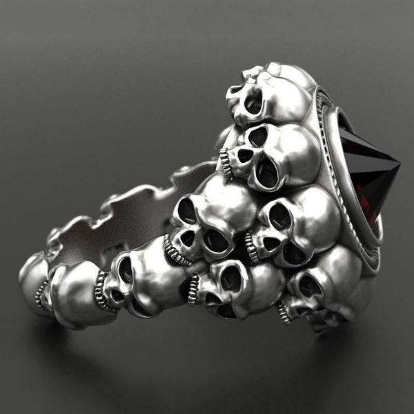

cluster rings classic gothic punk skull fashion retro skeleton black red cone male ring jewelry biker steampunk for men gift, Golden;silver