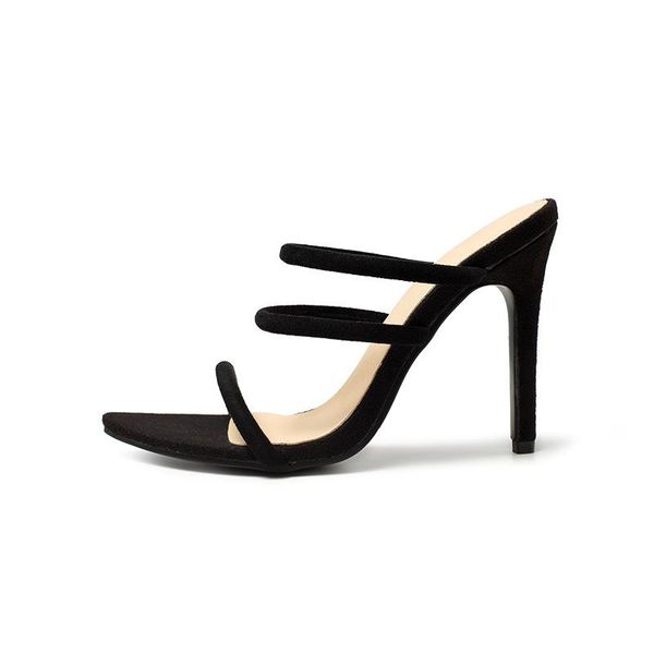 

dress shoes summer pointed toe stiletto women sandals suede high heels, Black