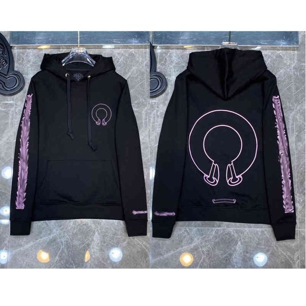 

classic designer fashion hoodies luxury mens zipper ch horseshoe sanskrit cross print pullover hooded sweatshirts sweater woman loose jackts, Black