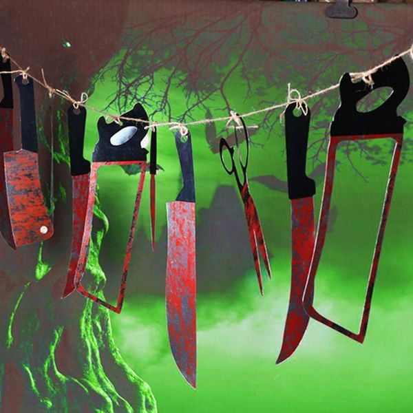 

party decoration scary bloody knives blades hanging banner flag haunted house halloween decor happy birthday decorations