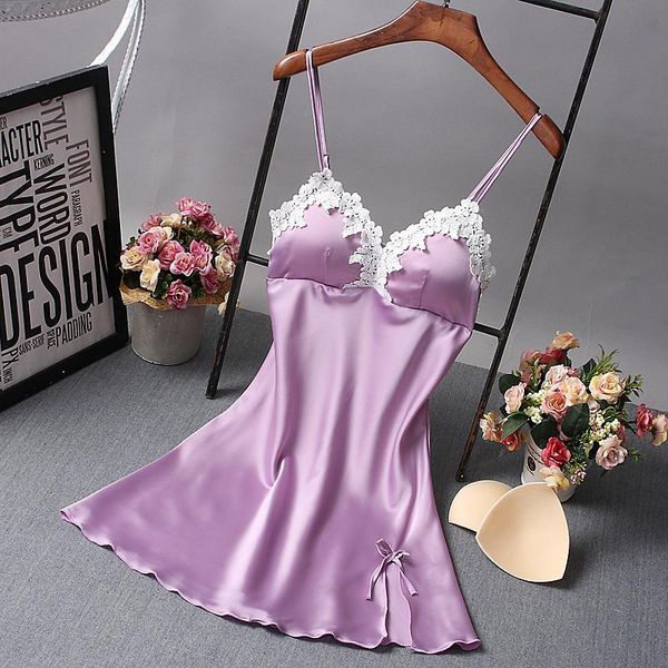 

women's sleepwear 2021 chinese women robe satin nightgown nightshirt lace bath gown summer casual home night dress nighty, Black;red