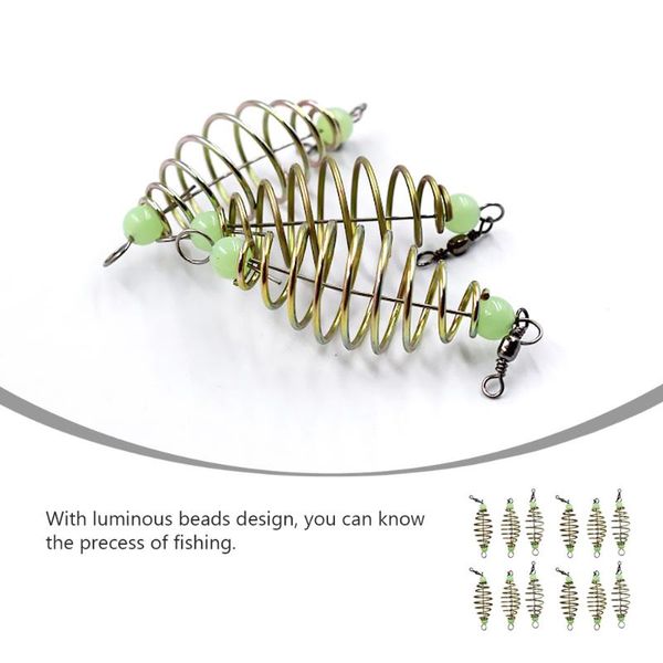 

fishing accessories 12pcs spring fshing bait trap with luminous bead olive shape cage