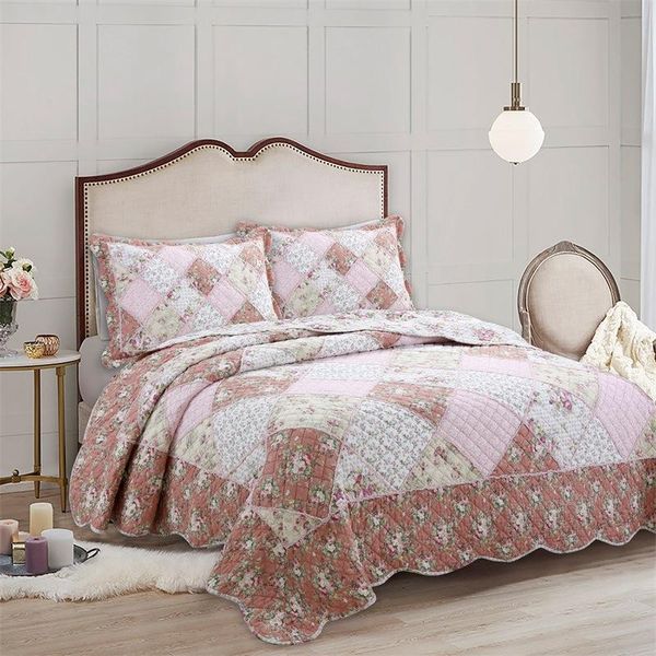 

comforters & sets chausub bedspread on the bed cotton quilt 3pcs floral patchwork pillowcase queen size summer blanket for quilted coverlet