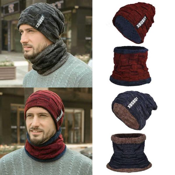 

hats, scarves & gloves sets winter knit hat warm skull beanie scarf men's cap men set warmer neck plush and thickened, Blue;gray