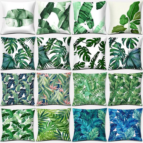 

green leaf series printed square home decoration pillow case (45cm * 45cm)