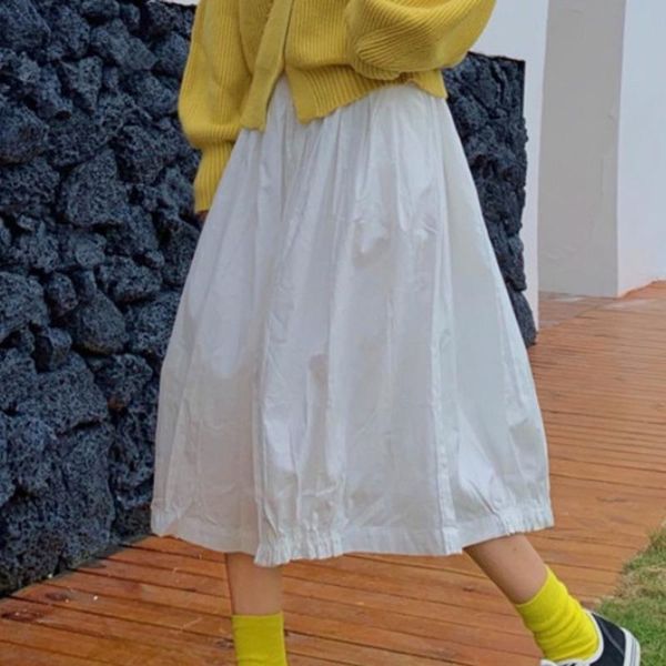 

skirts lanmrem 2021 autumn and winter products fashion solid color simple elastic waist loose thin a word skirt female pb276, Black