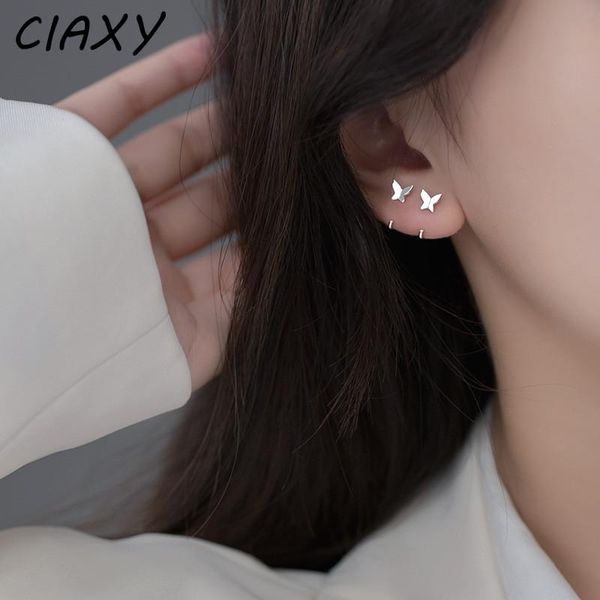 

stud ciaxy 925 sterling silver butterfly studs earrings for women sweet small fresh ear hook summer jewelry gift, Golden;silver