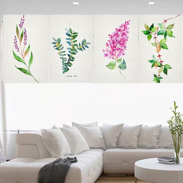 

nordic green plant hanging short curtain linen fabric door screen curtains for sushi kitchen restaurant shop decor half & drapes